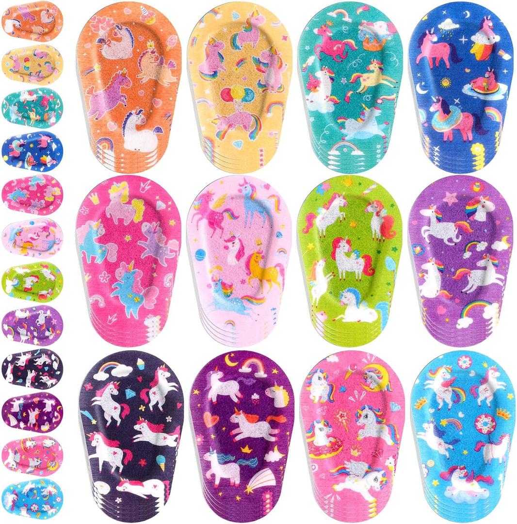 Panelee 60 Pcs Adhesive Eye Patches for Kids Girls Unicorn Patterns Toddler Eye Patches Bulk Breathable Material, Light Blocking Cotton Colorful and Fun Design Adhesive Bandages for Girl, 12 Styles