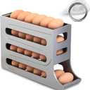 ZAYLAN Egg Holder for Fridge, Auto Rolling Egg Roller/Dispenser/Organizer/Storage Container, Space-Saving 4-Tier Egg Tray for 28 Eggs, Refrigerator, Kitchen & Countertop with Flower Egg Cutter (Gray)