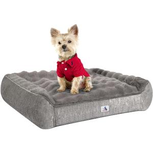 Dog Bed with Shredded Foam Filling, 35" * 25" Calming Pet Sofa with Removable Washable Cover, Soft Faux Fur Bolster Couch for Dogs, Anti-Slip Bottom (Gray, Small)
