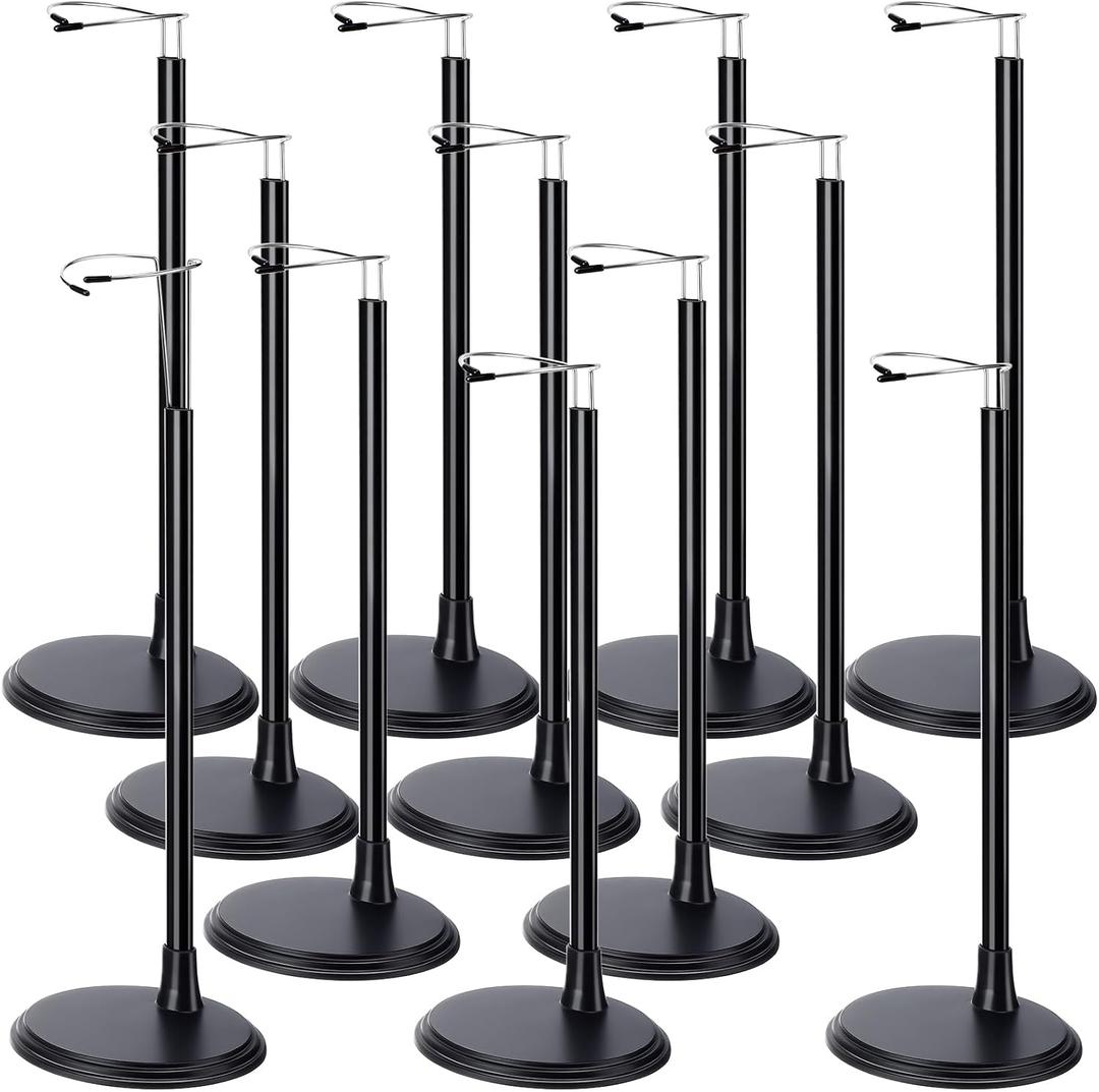 Yaocom 12 Pcs Adjustable Doll Stand Display Holder for 14 to 18 Inches Action Figure Stands with Expandable Waist Wire Bracket Support Dolls Display Rack for Home Shop Birthday Party(Black)