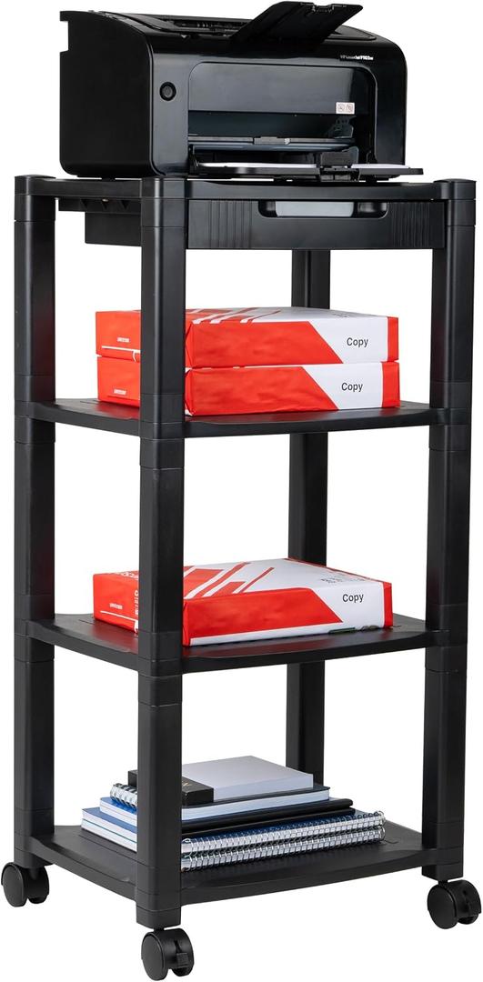 Mind Reader Rolling Printer Cart, Utility Cart, Printer Stand, Desk Storage, Office, 4-Tier, Black