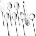 KINGSTONE Large Hostess Serving Utensils Set, 18/10 Stainless Steel Heavy Duty 10-inch Serving Utensils, Slotted Spoons, Forks, Tongs, Cake Pie Server for Buffet, Wedding, Party (Silver)