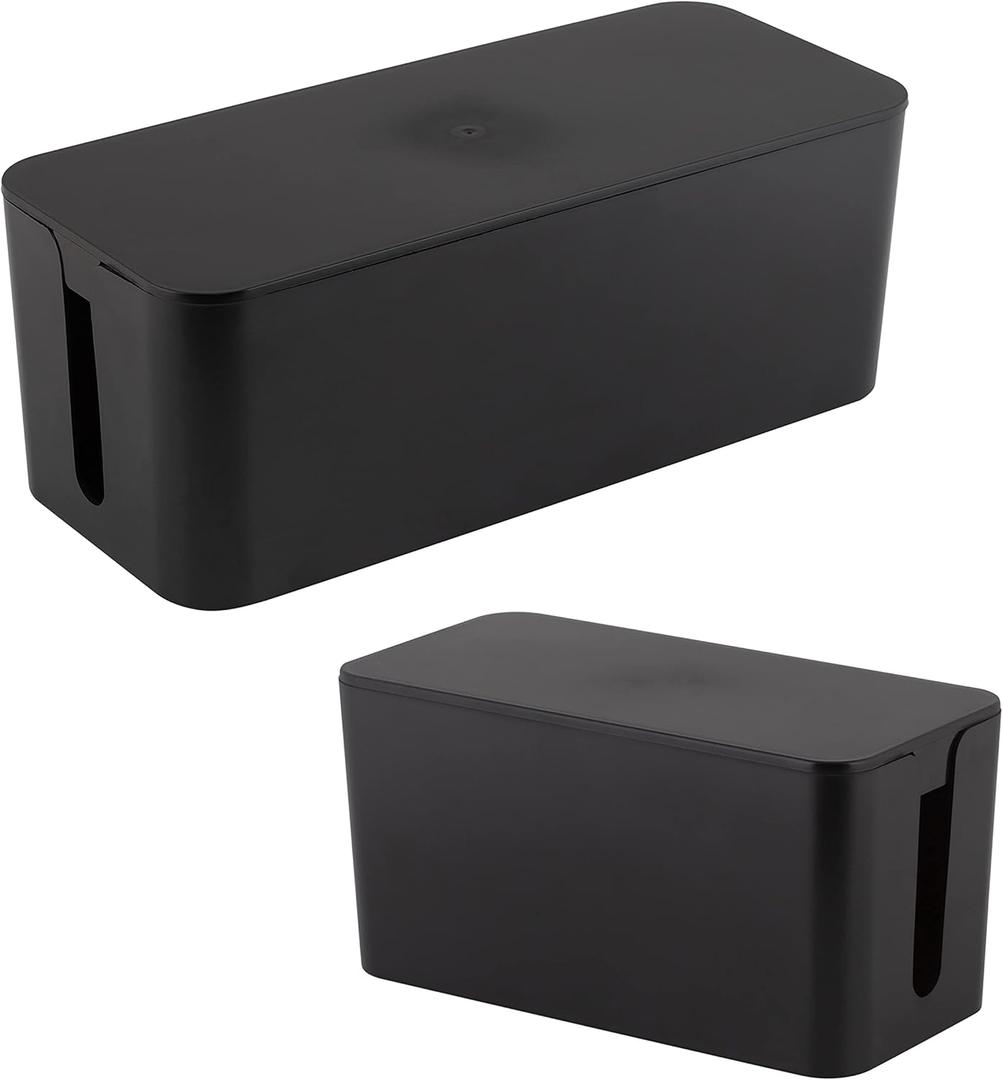 Simplify 2 Pack Cable Organizer Box | Multi-sized | Hidden Storage with Lid | Chargers & Wires | Computer & TV Cords | Black