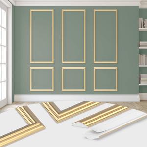 DODOKIE Peel and Stick Wall Molding Kit, Pre Cut Molding Wainscoting Panels for Interior Home Wall Moulding Dcor Living Room Decoration, Self-Adhesive Ready to Assemble Gold (3 Set, 24 x 78 in)