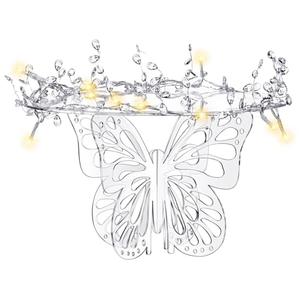 Lineshading 12 Butterfly Cake Stand Acrylic Lighted Cake Holder Acrylic Serving Platter with String Lights Water Drop Diamond String Cupcake Stand Round for Wedding Birthday Dessert Table