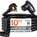 10 FT 4 Prong Dryer Extension Cord Outdoor Black, 30 AMP 10/4 Gauge Heavy Duty, NEMA 14-30P to 14-30R, Waterproof STW Jacket ETL Listed for Dryers & EV Charging