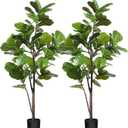 CROSOFMI Artificial Fiddle Leaf Fig Tree 4.5 Ft Fake Ficus Lyrata Plant with 68 Leaves Faux Plants in Pot for Indoor House Home Office Garden Modern Decoration Perfect Housewarming Gift, 2Pack