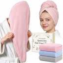 3 Pack Microfiber Hair Towel Wrap for Women, Large Fast Drying Hair Turban, Ultra Soft Thick Anti-Frizz, Double Stitched Edges & Stay in Place No Slip Design for Curly Long Wet Hair(Pink/Grey/Blue)
