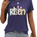 Easter Shirts for Women Christian Sunday Church Tees Funny Religious Faith T-Shirts Cute Bunny Graphic Short Sleeve Tops (4X-Large, Purple2)