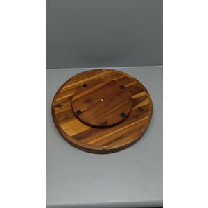 16" Acacia Wood Lazy Susan for Table Top - Wooden Turntable Serving Tray for Charcuterie Boards Cheese Board - Extra Large Black Round Lazy Susan Organizer - Kitchen Revolution for Cabinet