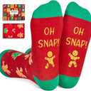 Zmart Christmas Gifts for Adults - Santa Gingerbread Socks for Teens, Xmas Light Stockings (Oh Snap Red)