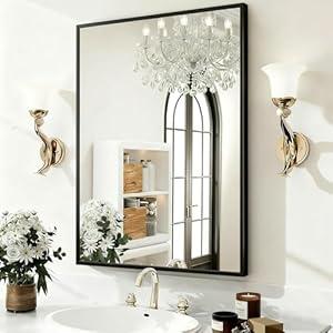 26''x38'' Wall Mirror for Bathroom Vanity, Modern Frosted Metal Framed Arch Mirror, Wall Mounted for Bedroom, Living Room, Entryway (Black, Rectangle)