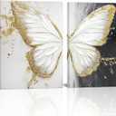 xiysien Hand-Painted Textured Butterfly Wall Art 3D Oil Painting Gold Foils Butterfly Canvas Artwork for Home Decor 12''x16''x2PCS