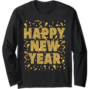 Golden Confetti - New Year's Eve Happy New Year Long Sleeve T-Shirt, XL