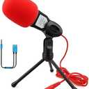 Computer Microphone,Condenser Microphone,3.5MM Plug and Play Omnidirectional Mic with Desktop Stand for Gaming,YouTube Video,Recording Podcast,Studio,for PC,Laptop,Tablet,Phone (Black)