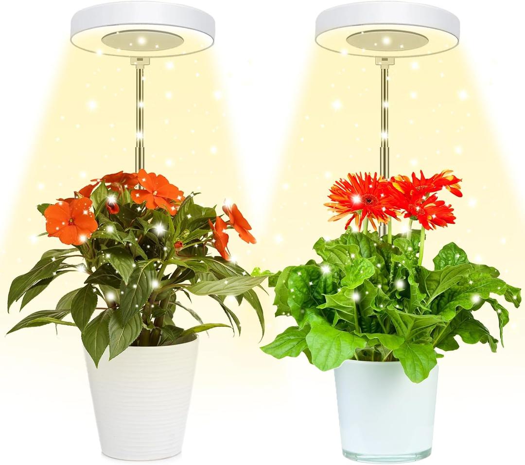 Juhefa Grow Light for Indoor Plants Growing, 4000K Full Spectrum Halo Plant Lamp for Seedlings Succulents Small Mini Plants, 3 Colors Spectrum Changeable & Auto On Off Timer 4/8/12/18Hrs (2 Pack)