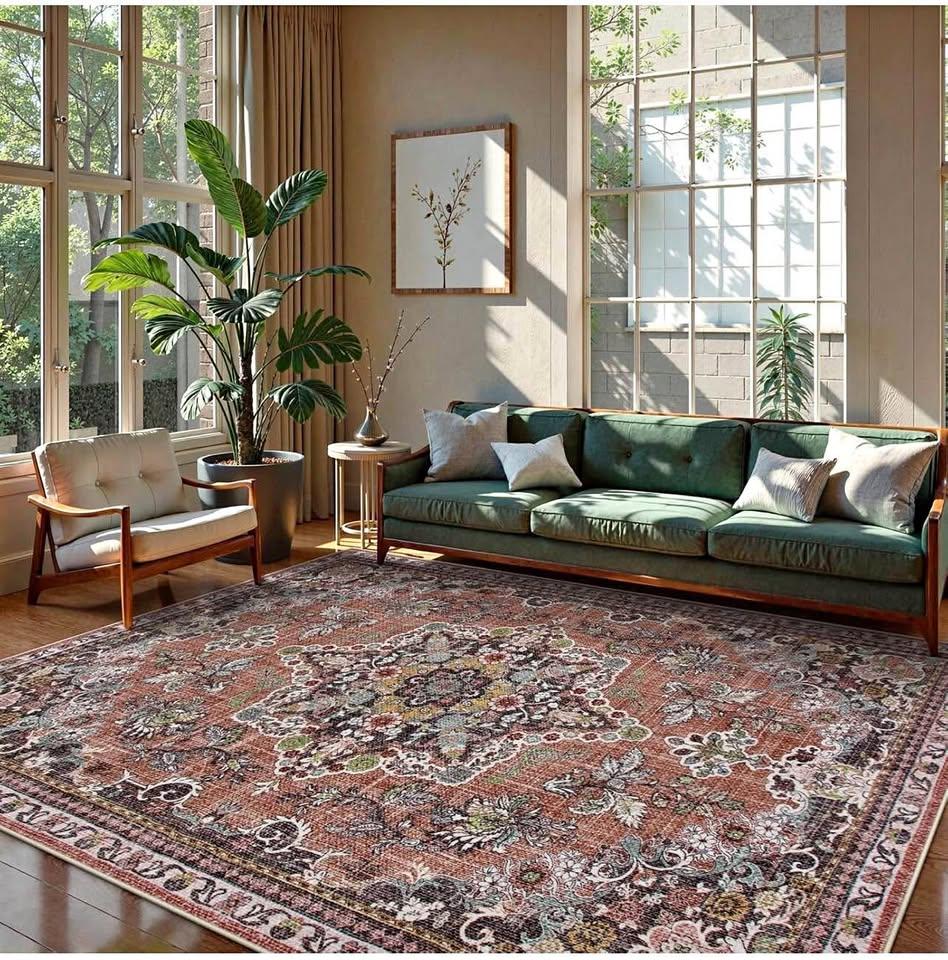 Lahome Oriental Washable Rugs 8x10, Non-Slip Soft 8x10 Rugs for Living Room Bedroom, Stain Resistant Ultra-Thin Vintage Accent Carpet for Dining Room Office