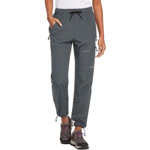 baleaf Women's Hiking Pants Quick Dry Lightweight Water Resistant Elastic Waist Cargo Pants for All Seasons (Large, Deep Gray)