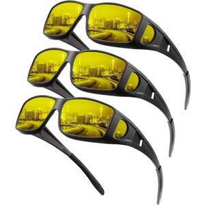 KALIYADI Night-Vision-Glasses Fit-Over-Glasses Wrap-Around Glasses: Anti Glare Night Driving Glasses for men women HD Lens