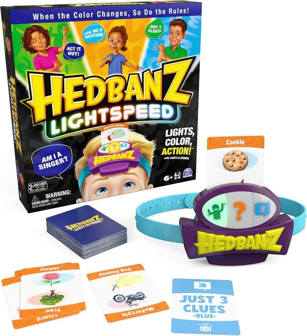Spin Master Games, Hedbanz Lightspeed with Lights & Sounds, Classic Hedbanz with an Electronic Twist, 2-6 Players, Kids Games, Games for Family Night, for Ages 6 & Up