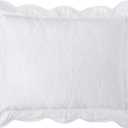 Charleston Estate Modern Farmhouse Floral Matelasse Decorative Pillowcase with Scalloped Edges, 100% Cotton Breathable Bedding, Standard Sham (20" x 26"), White Floral