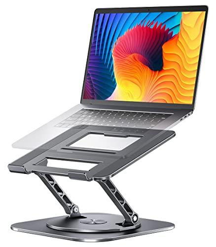 AOEVI Adjustable Laptop Stand with 360 Rotating Base, Computer Stand for Laptop Ergonimic Foldable Laptop Riser for Desk Compatible with MacBook Pro/Air Notebook up to 16 Inches, Grey