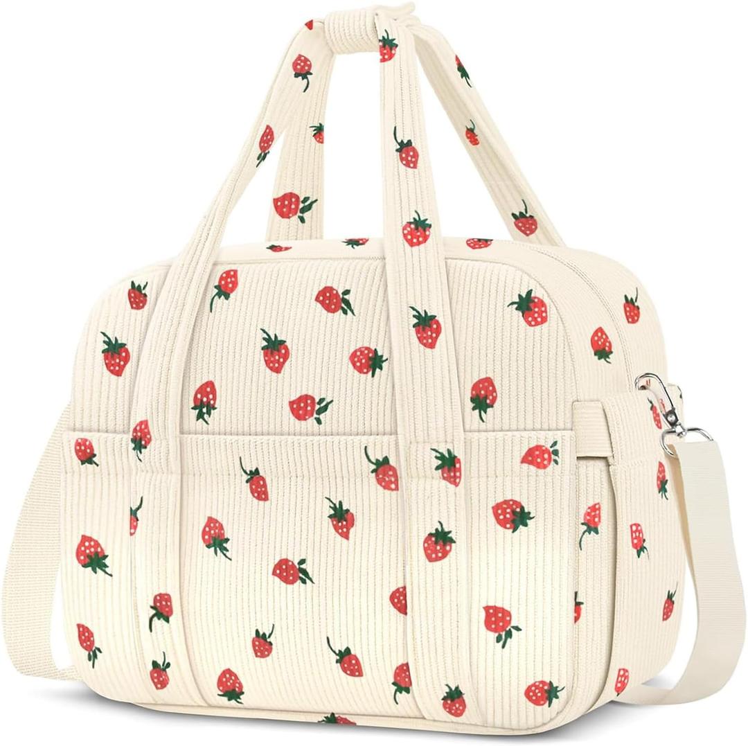 KUBYA Corduroy Lunch Box Lunch Bag for Women Adults Men, Cute Strawberry Insulated Work Reusable Leakproof Simple Large Lunch Boxes Tote Bag Adults Cooler Bag, with Shoulder Strap
