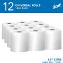 Scott Professional Essential Universal High-Capacity Hard Roll Paper Towels, Bulk (01000), Hardwound 1.5" Core, Absorbency Pockets, White (12 Rolls at 1,000' Each, 12,000'/Case), 12 Count