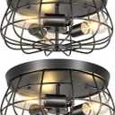 Elibbren 2 Pack Vintage Semi Flush Mount Ceiling Light, E26 Industrial Metal Cage Ceiling Light Fixture 3 Lights for Bedroom Kitchen Dining Room Living Room,UL Listed
