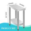 Stainless Steel Work Table 24x12x31 Inch with 4 Wheels Heavy Duty Food Prep Worktable with Adjustable Undershelf for Commercial Kitchen Restaurant, Hotel and Garage