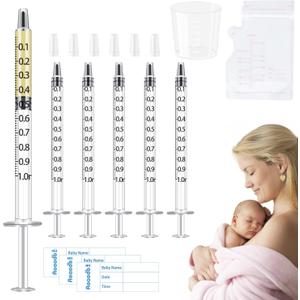 Colostrum Collector Kit Include 50pcs 1ml Sealed Breast Milk Collector No Needle Colostrum Syringes 5 Breastmilk Storage Bags and 1 piece 30 ml measuring cup with 50 Stickers