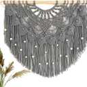 Youngeast Large Macrame Wall Hanging Boho Beaded Curtain for Window Macrame Bedroom Headboard Living Room Wall Art Tassel Tapestry Bohemian Woven Wall Decor 31" W X 25" H (Grey)