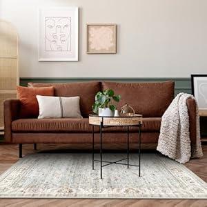 Washable Boho Bedroom Area Rugs 3x5 Entry Throw Traditional Vintage Accent Non Slip Low Pile Soft Rug for Entryway Living Room Bedside Kitchen Office Dorm Foyer Entrance, Light Blue