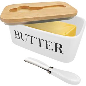 Satax Butter Dish with Lid and Knife Spreader for Countertop and Refrigerator, Keep Butter Fresh, Easy Scoop, Dishwasher Safe, Butter Keeper Tray for West/ East Coast Butter (white)