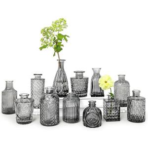 Bud Vase Set of 12, Black Bud Vases in Bulk, Small Flower Vases for Centerpieces, Mini Vintage Vase for Rustic Wedding, Home,Table Decoration