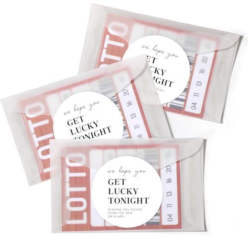 AmazingSpark 120 Sets Wedding Lottery Ticket Envelopes with Stickers 4.25x2.5'' Mini Lotto Ticket Holders We Hope You Get Lucky Tonight Stickers for Bachelorette Bridal Party Favors