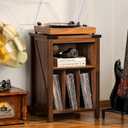 Joaxswe Record Player Stand with Vinyl Record Storage,Rustic Brown Record Player Table Holds up to 160 Albums,Large Wood Turntable Stand Cabinet Dispaly Shelf for Living Room,Bedroom,Office