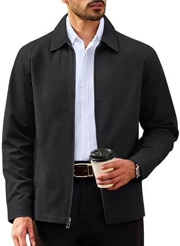 TACVASEN Men's Cotton Jacket Full Zip Up Work Jackets Turndown Collar Business Casual Windbreaker with 3 Pockets XL