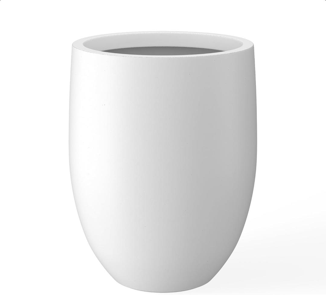 Kante 21.7" H Snow White Concrete Tall Planter, Large Outdoor Indoor Decorative Pot with Drainage Hole and Rubber Plug, Modern Round Style for Home and Garden