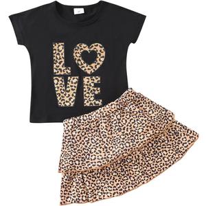 Akyzic Little Girl Skirt Outfit Two Piece Spring Summer Outfit Butterfly Dress Cat Print Skirt Toddler Girl Outfit Set (2-3T, Letter-279)
