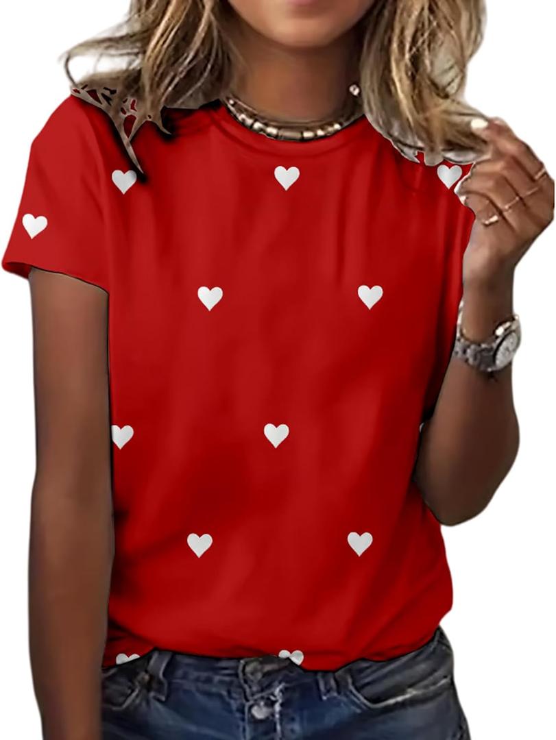 Valentines Day Shirt for Women Sequin Heart Cute Sparkly Short Sleeve Graphic Casual Tee Top (X-Large, P5)