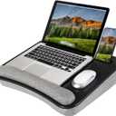 LAPGEAR Portable Laptop Lap Desk with Pillow Cushion, Anti-Slip Strip, Tablet or Phone Storage Slot, Pen and Pencil Pocket, and Wrist Rest - Black - Fits up to 15.6 Inch Laptops - Style No. 91348