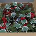 Christmas Holly Wreath, Adorned with red Berries and Variegated Leaves, a Traditional Holiday Door Decoration, Festive Ornamentation. (Green 3)