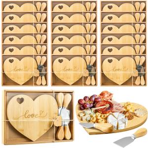 Domensi 18 Set Heart Shaped Cheese Board with Knife and Love Bulk Valentines Day Cheese Board with Box for Bridal Party Favors Shower Gifts Wedding