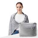 Travel Blanket with Carry Bag, Lightweight Wearable Airplane Blanket, Soft Packable Throw for Travel & Office Light Grey