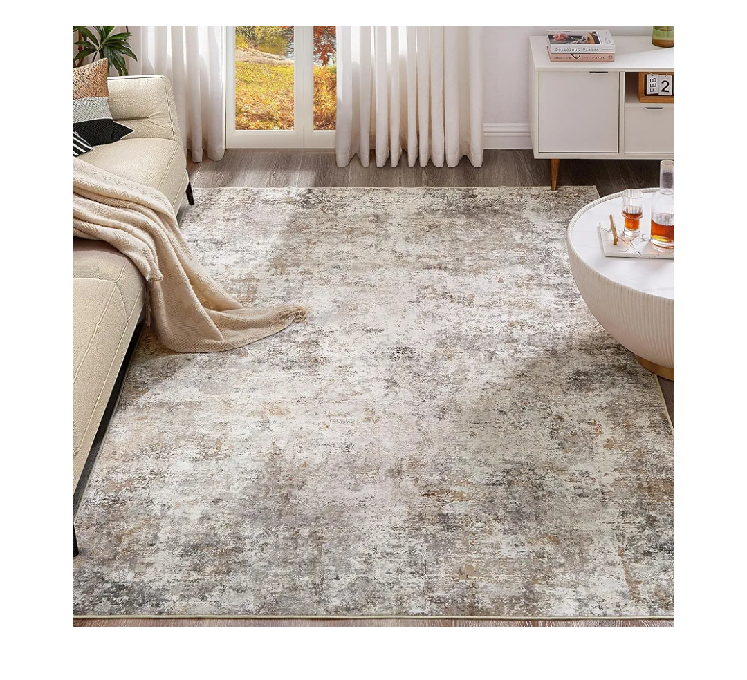 9x12 Area Rug Living Room Rugs - Washable Neutral Modern Abstract Soft Thin Large Rug Indoor Floor No Slip Rug Carpet for Bedroom Under Dining Table Home Office Decor - Brown Grey