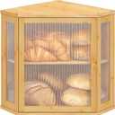 Corner Bread Box for Kitchen Countertop Two-Tier Large Capacity Bread Boxes Storage Container with Adjustable Height Countertop Bread Storage Bin (Bamboo Yellow)