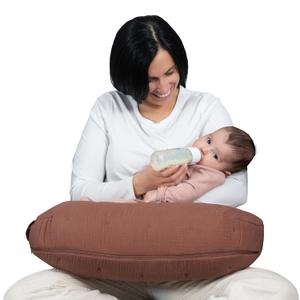 Boppy Nursing Pillow, Cotton Muslin Ergonomic Breastfeeding Support Pillow | Bottle & Breastfeeding Pillow, High Lift & Firm Support, Water-Resistant, Washable Cotton Muslin Cover - Chestnut