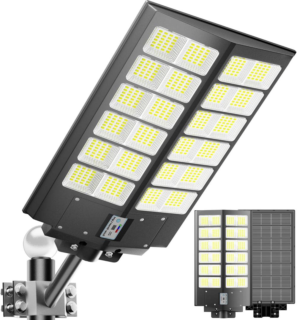 Solar Street Lights Outdoor Waterproof - 9000W LED Solar Powered Street Light Dusk to Dawn with Mention Sensor, Heavy Duty Large Outdoor Solar Lights for Parking Lot/Yard/Pathway Lighting, XL-1Pack