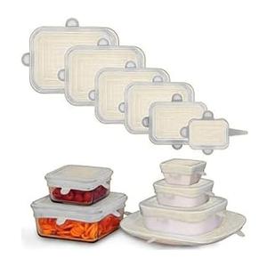 Reusable Silicone Stretch Lids, BPA Free, Airtight Seal, Fits Bowls, Pots, and Containers, Dishwasher Safe, Set of 6 Rectangulares (6, White, 2.3-3.7-4.5-5.7-6.29-7)